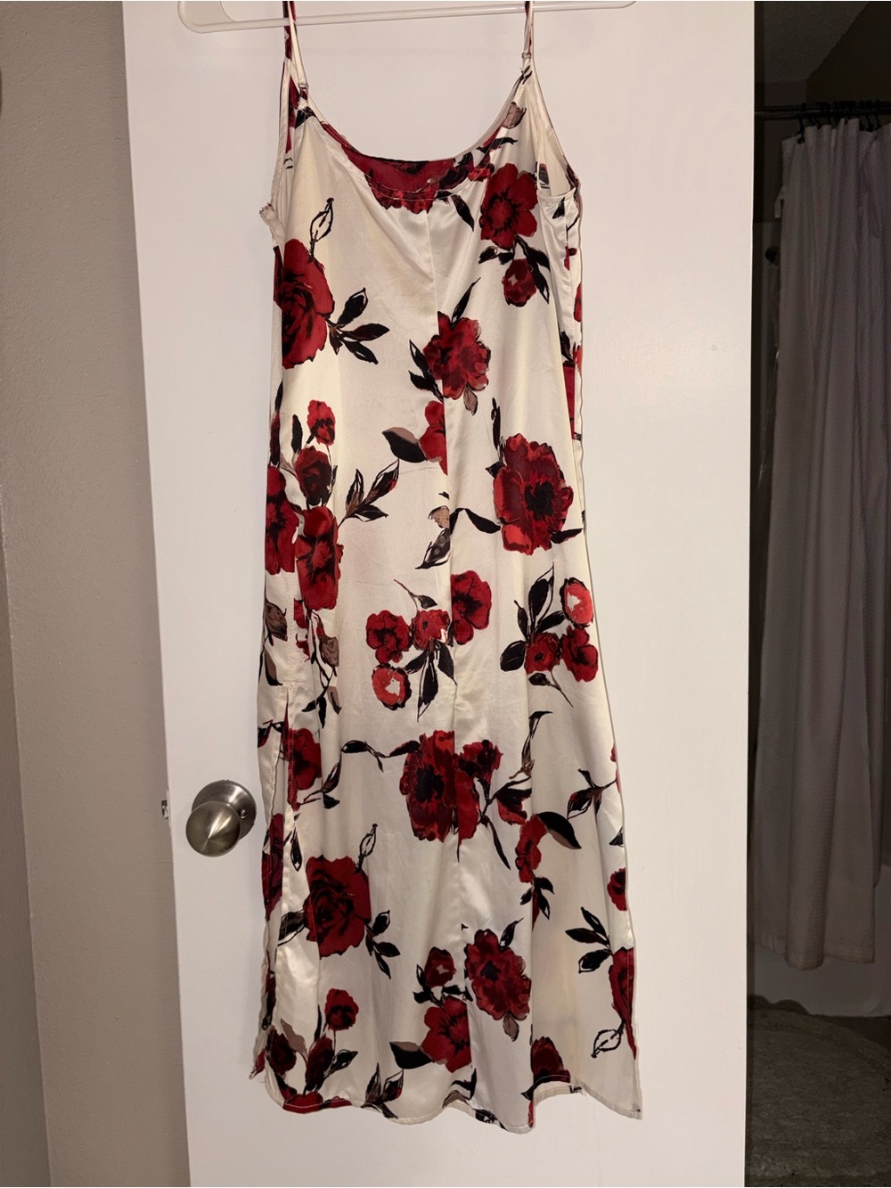 White Slip Dress with Red Floral Print